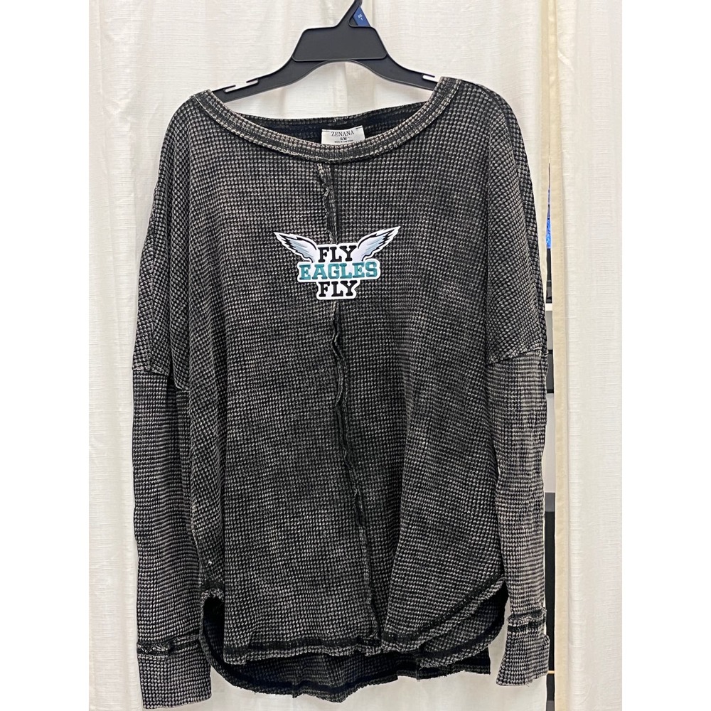 Fly Eagles Fly washed waffle sweater-vintage eagles patch Size S/M